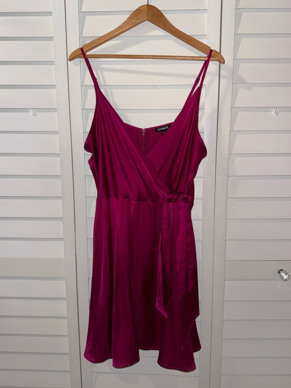Express Fuchsia Satin Wrap Mini Dress